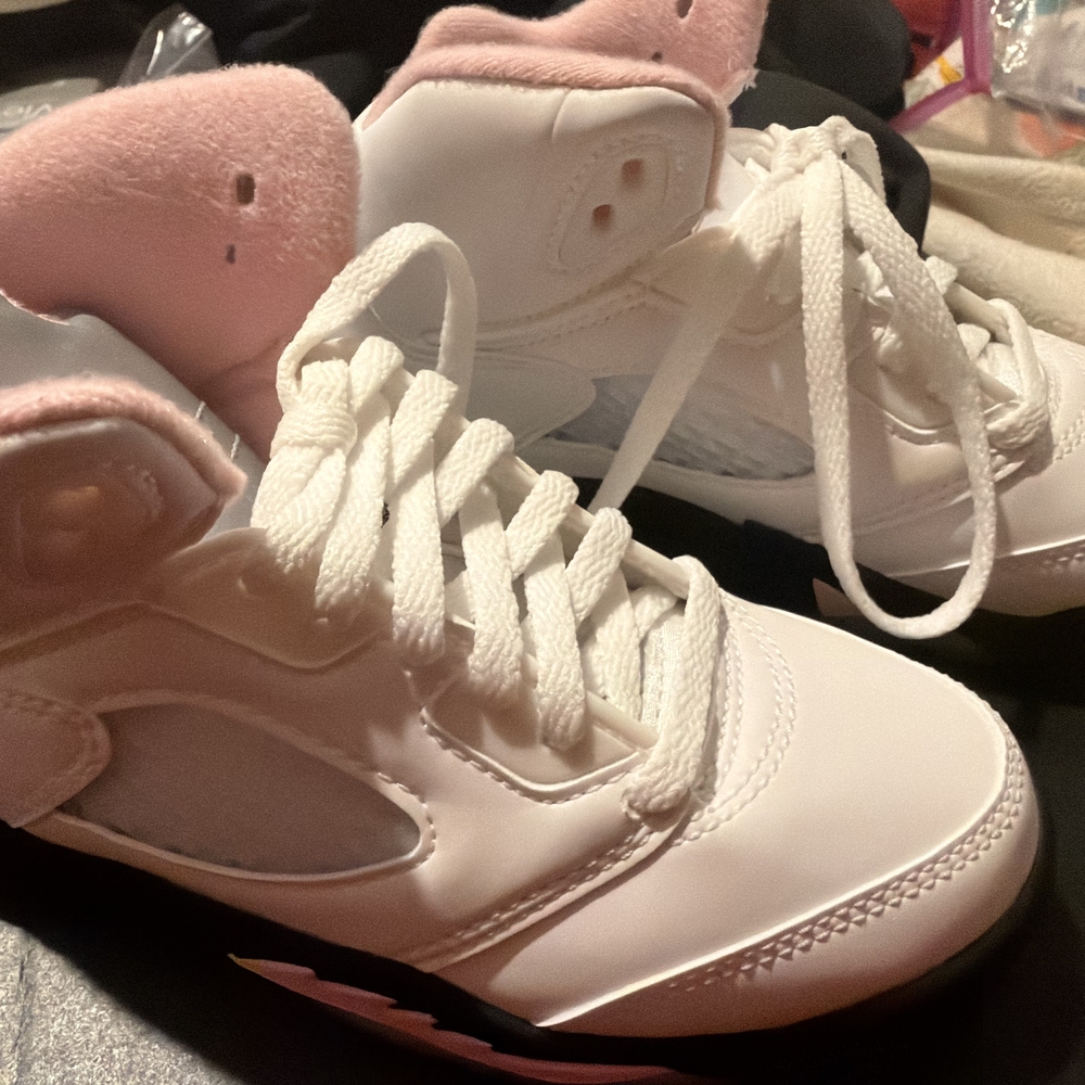 Kids White and Pink Athletic Sneakers